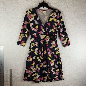 Boden Fit & Flare Dress Women's 6P Bird Printed Surplice Neck Stretch 8178